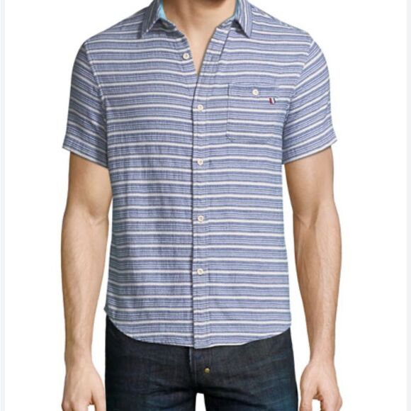 SOL ANGELES Indigo Striped Short-Sleeve Sport Shirt-S - Picture 1 of 10
